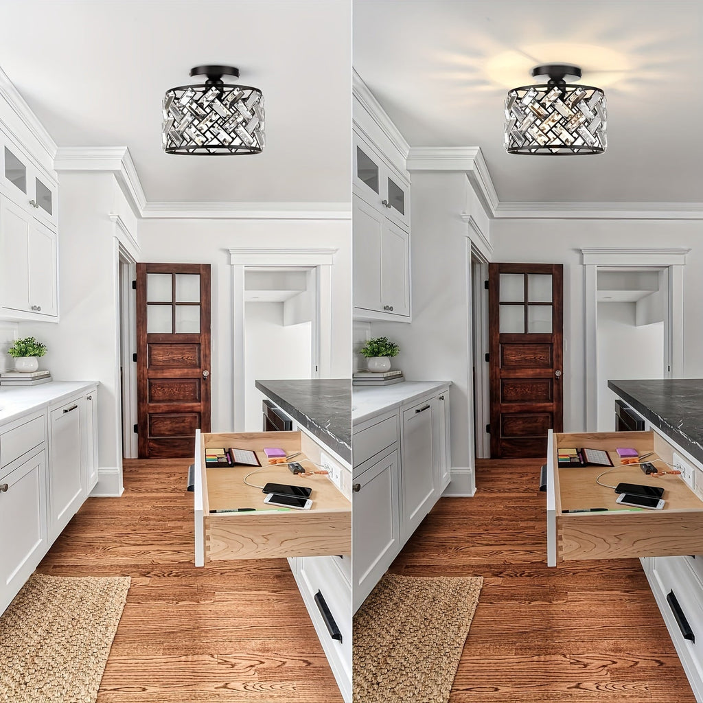 Modern Crystal Semi Flush Mount Ceiling Light | Elegant Decorative Fixture