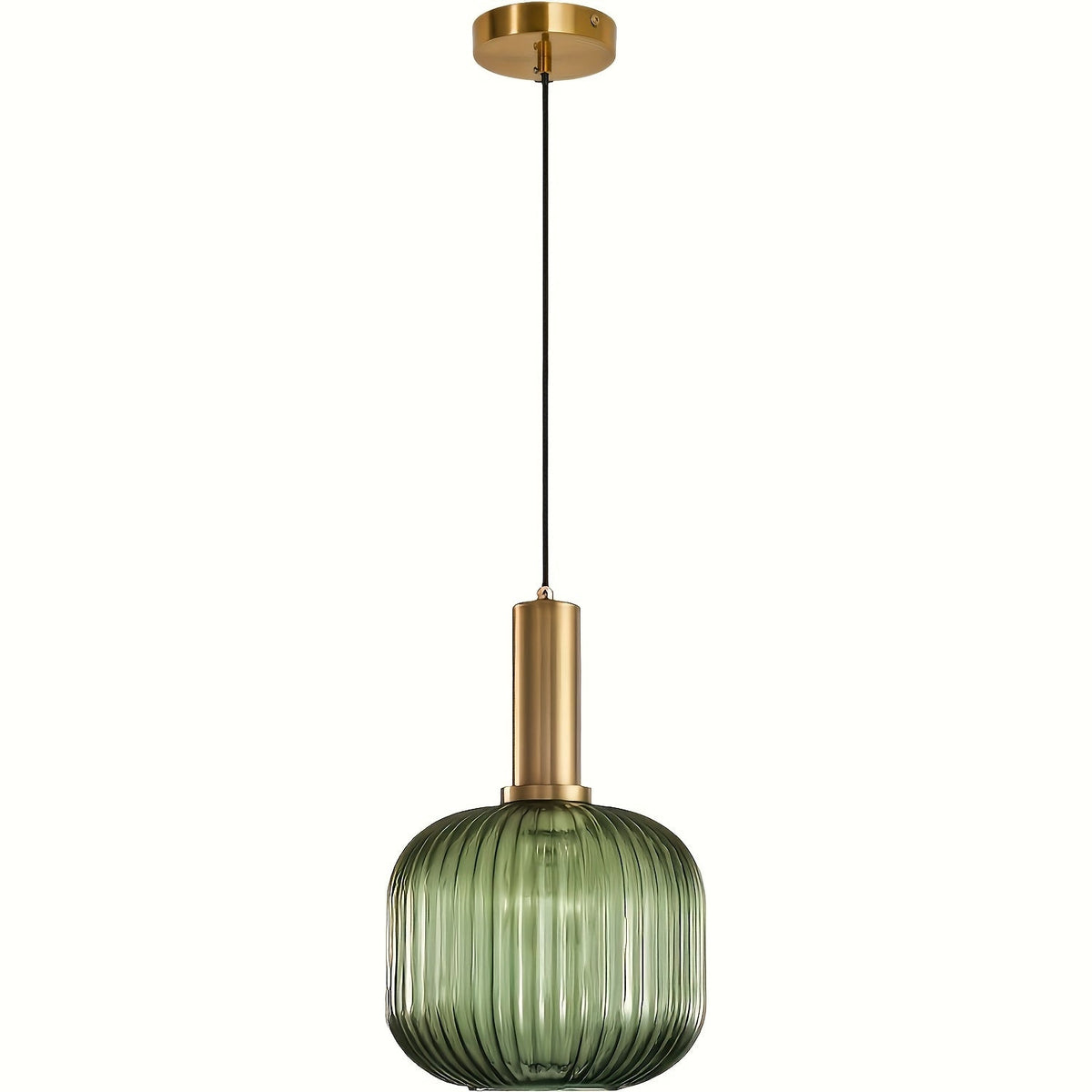 Modern Striped Glass Pendant Light | Brass & Ribbed Glass Shade