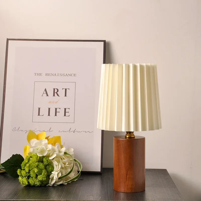 Medieval Pleated Table Lamp | Nordic Wood Base Design