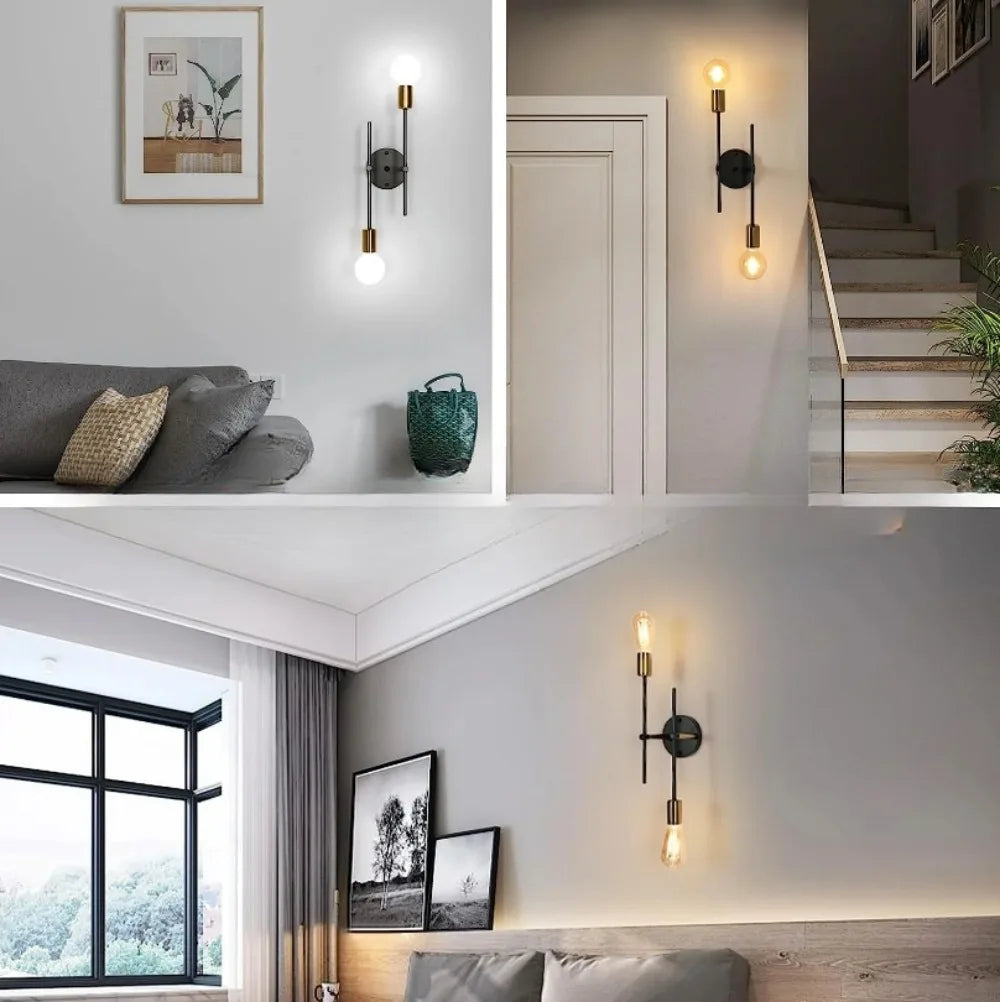 Modern 2-Light Ceiling Lamp | Black & Gold Flush Mount Chandelier