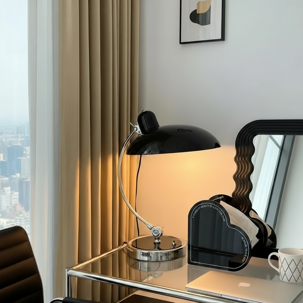 ScandiArc Table Lamp | Bauhaus-Inspired Curved Metal Design